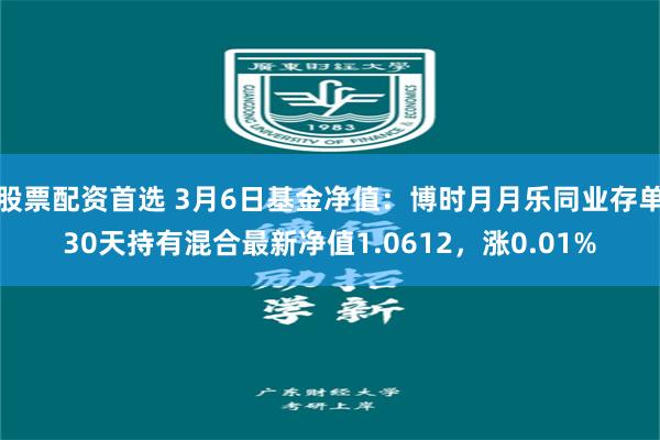 股票配资首选 3月6日基金净值：博时月月乐同业存单30天持有混合最新净值1.0612，涨0.01%