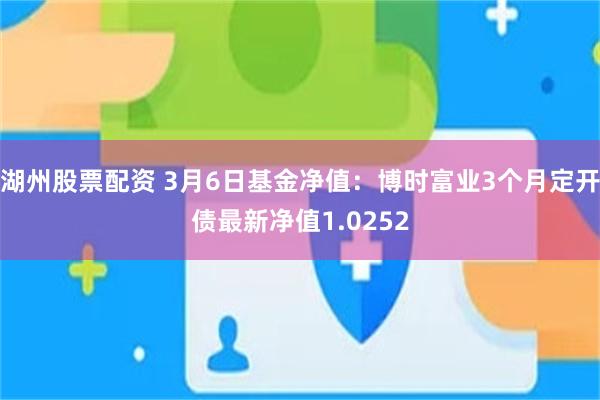 湖州股票配资 3月6日基金净值：博时富业3个月定开债最新净值1.0252